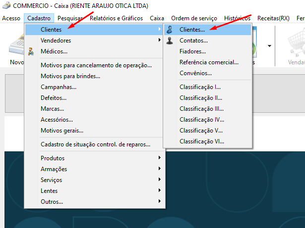 Cadastro> Clientes> Clientes